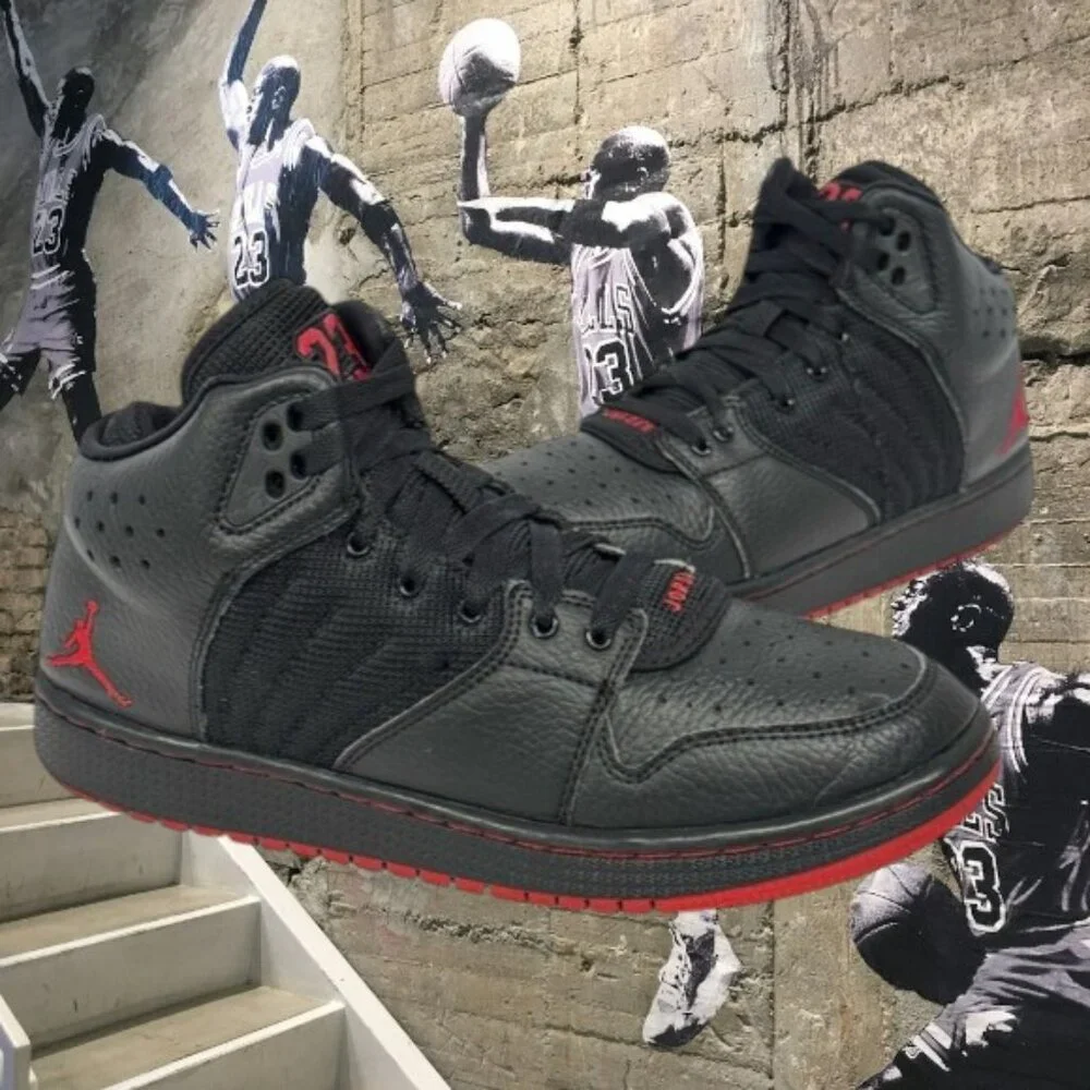 Nike Air Jordan 1 Flight 4 Premium GS Black Red #828237-006 Youth Sneakers 6.5Y